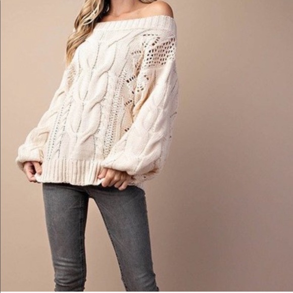 Cream vanilla CABLE DETAILED PUFF SLEEVE - Sweater - Picture 4 of 4